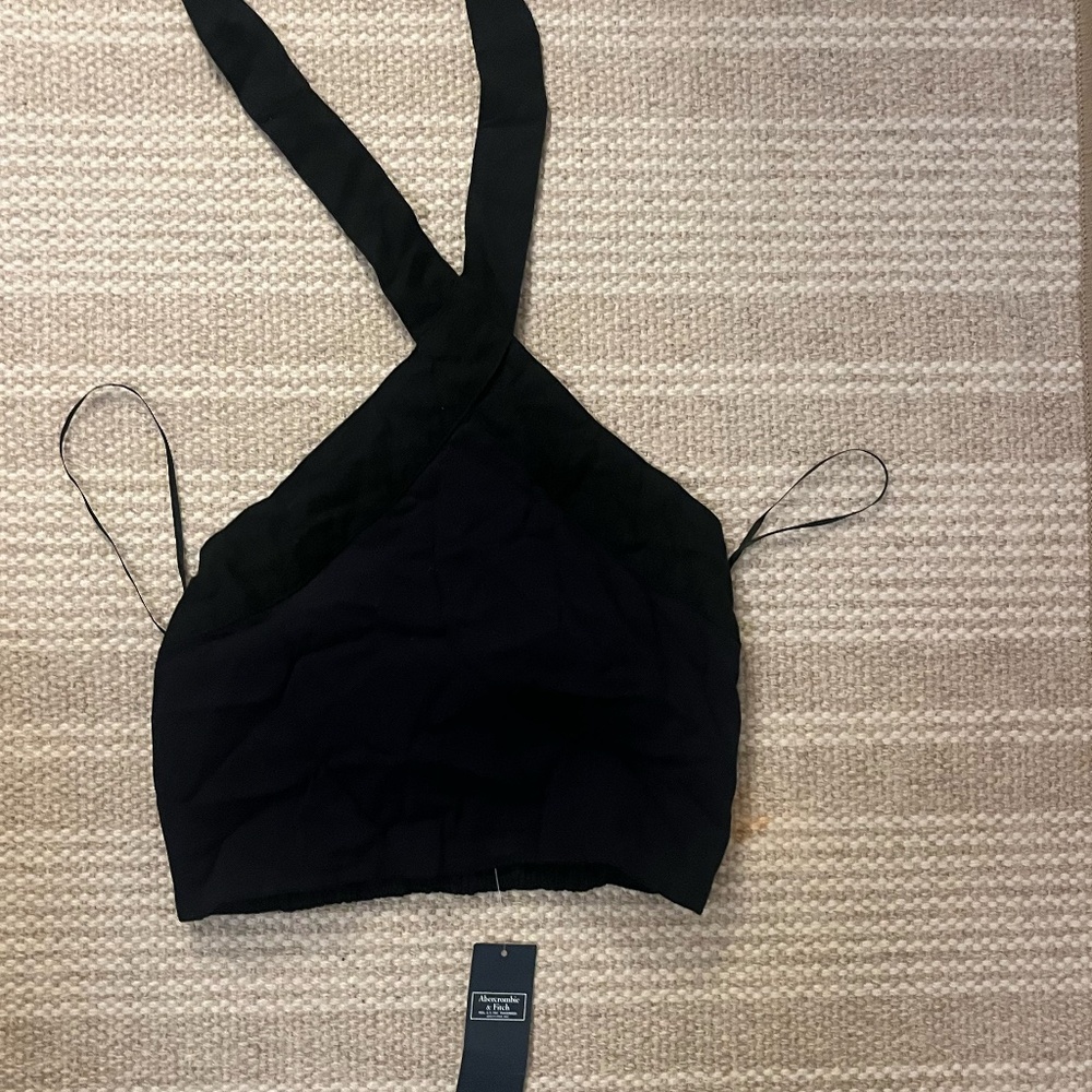 Abercrombie & Fitch Black Linen Halter Tie Top XS NWT